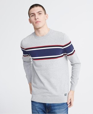 Superdry Trophy Stripe Crew Neck Férfi Ugró Világos Szürke | TVMZP3709